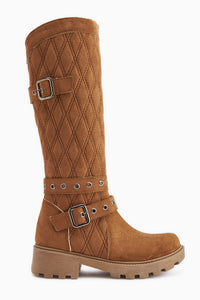 Carma Tan Suede Belt Detailed Quilted Boots