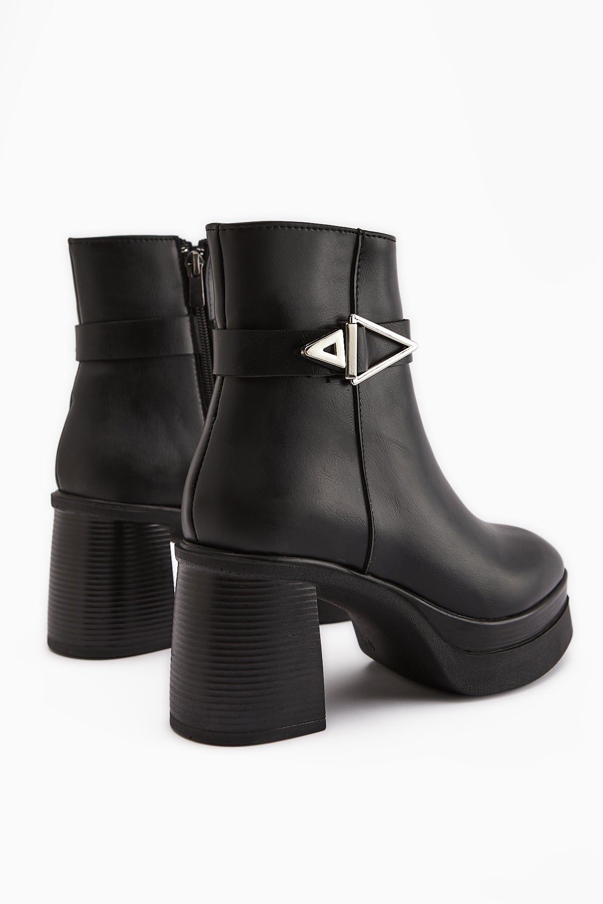 Hilda Black Buckle Detailed Platform High Heel Women's Boot