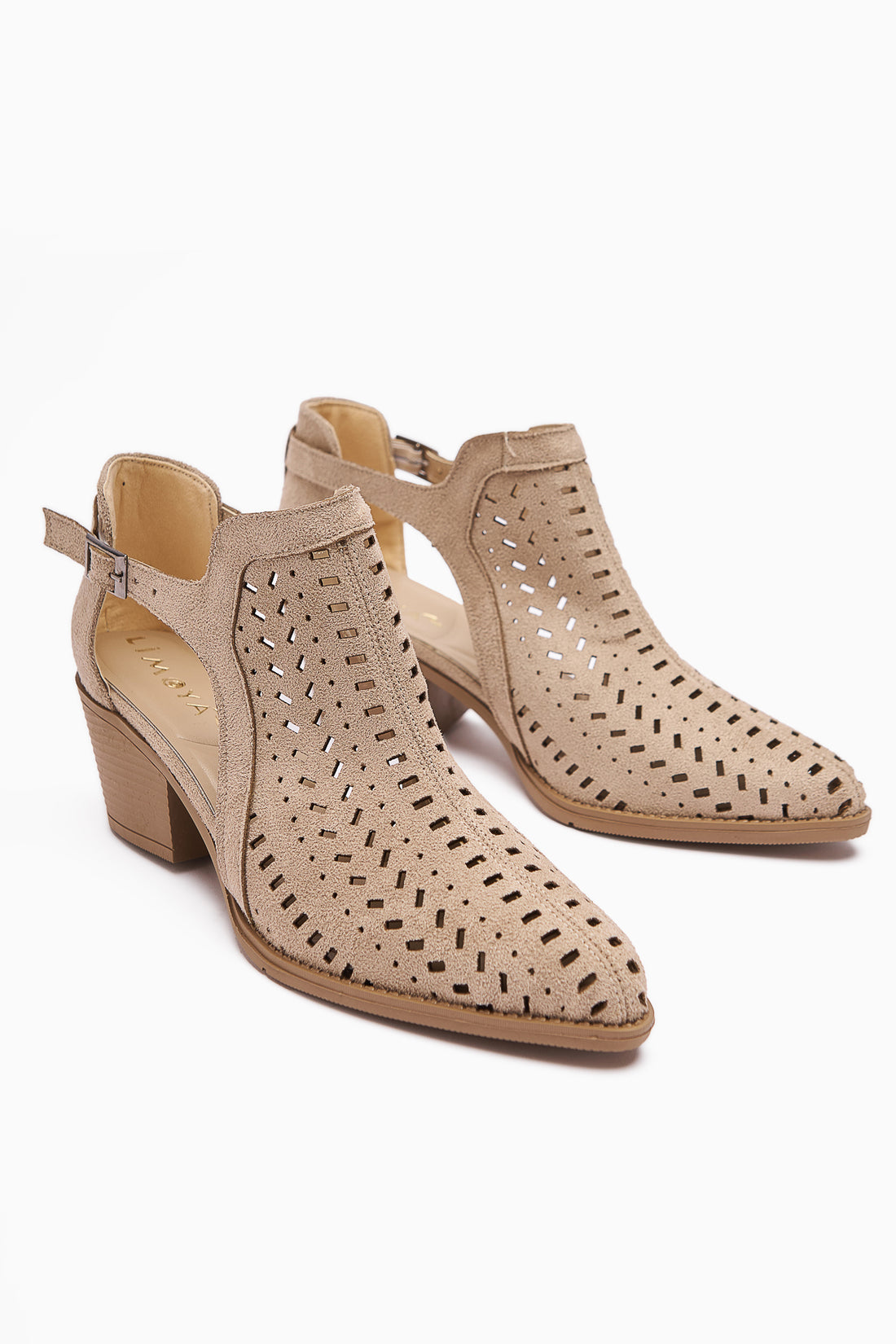 Julian Beige Suede Perforated Chunky Heel Women's Western Summer Boots