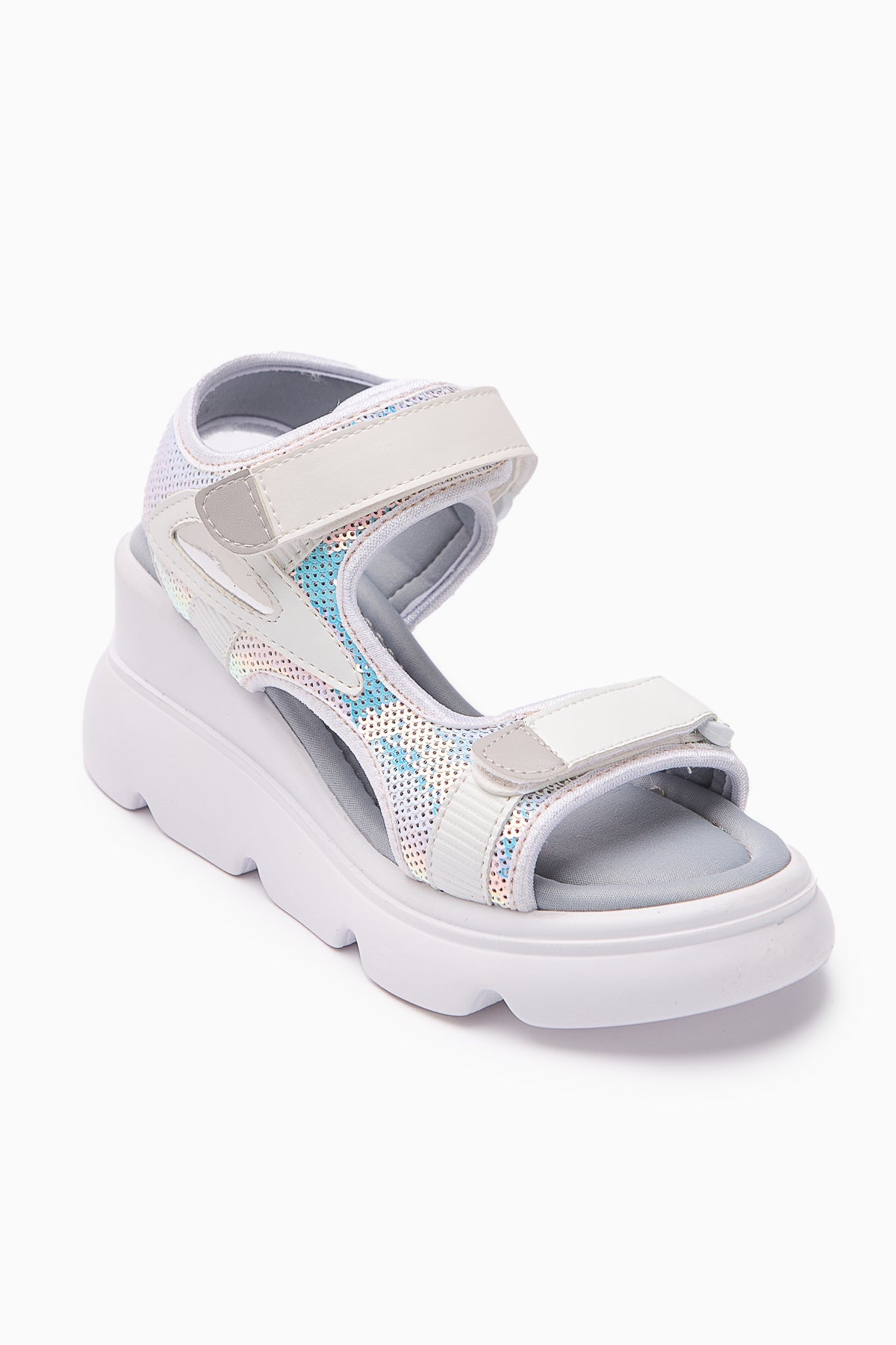 Anela Weiß Plateau Absatz Damen Sandalen mit Klettverschluss