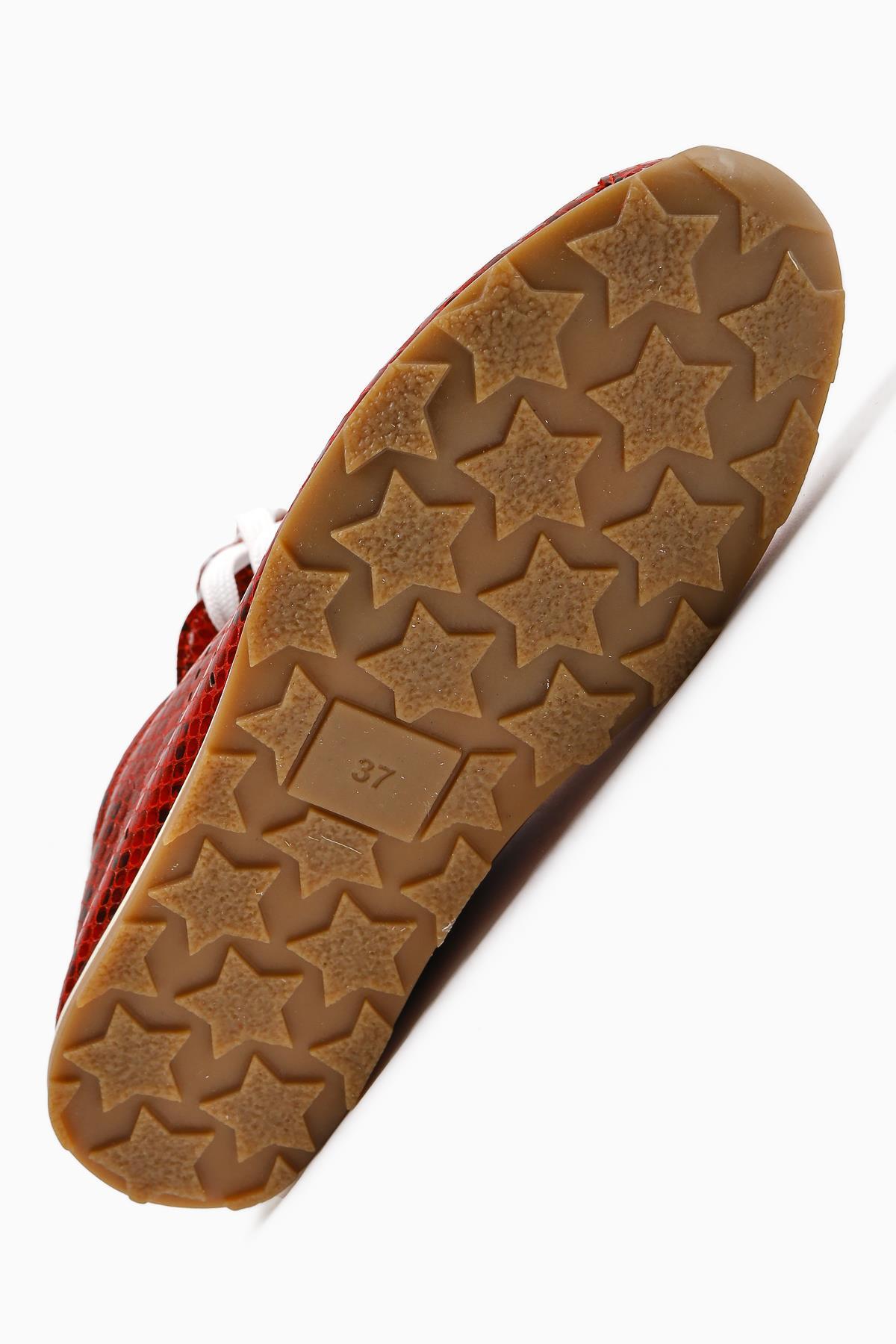 Genuine Leather Alisa Red Crocodile Leather Printed Lace-Up Casual Women's Shoes