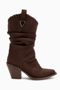 Reba Braun Wildleder Falten Dicke Absatz Damen Lange Cowboy Stiefel