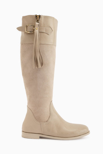 Galia Beige Suede Buckled Women's Boots