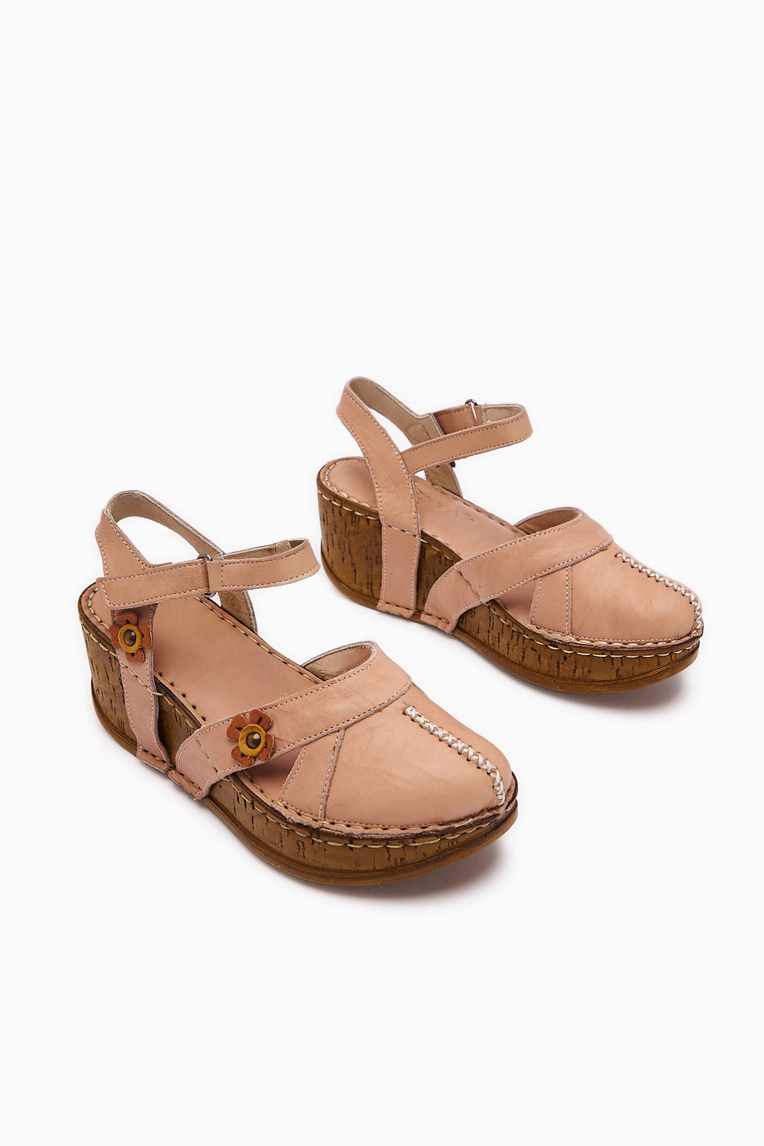 Echtes Leder Katlyn Pudra Blumen Detail Damen Geschlossene Zehen Wedge Sandale