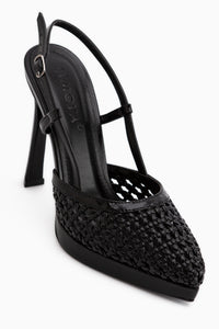 Silvie Black Woven Women’s Heeled Shoes