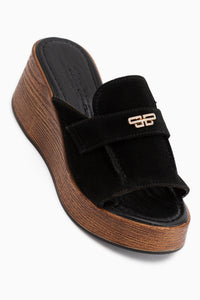 Roxana Schwarz Wildleder Stein Detail Damen Keilsandalette