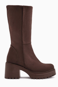 Roseann – Brown Suede Thick-Sole Platform Long Boot