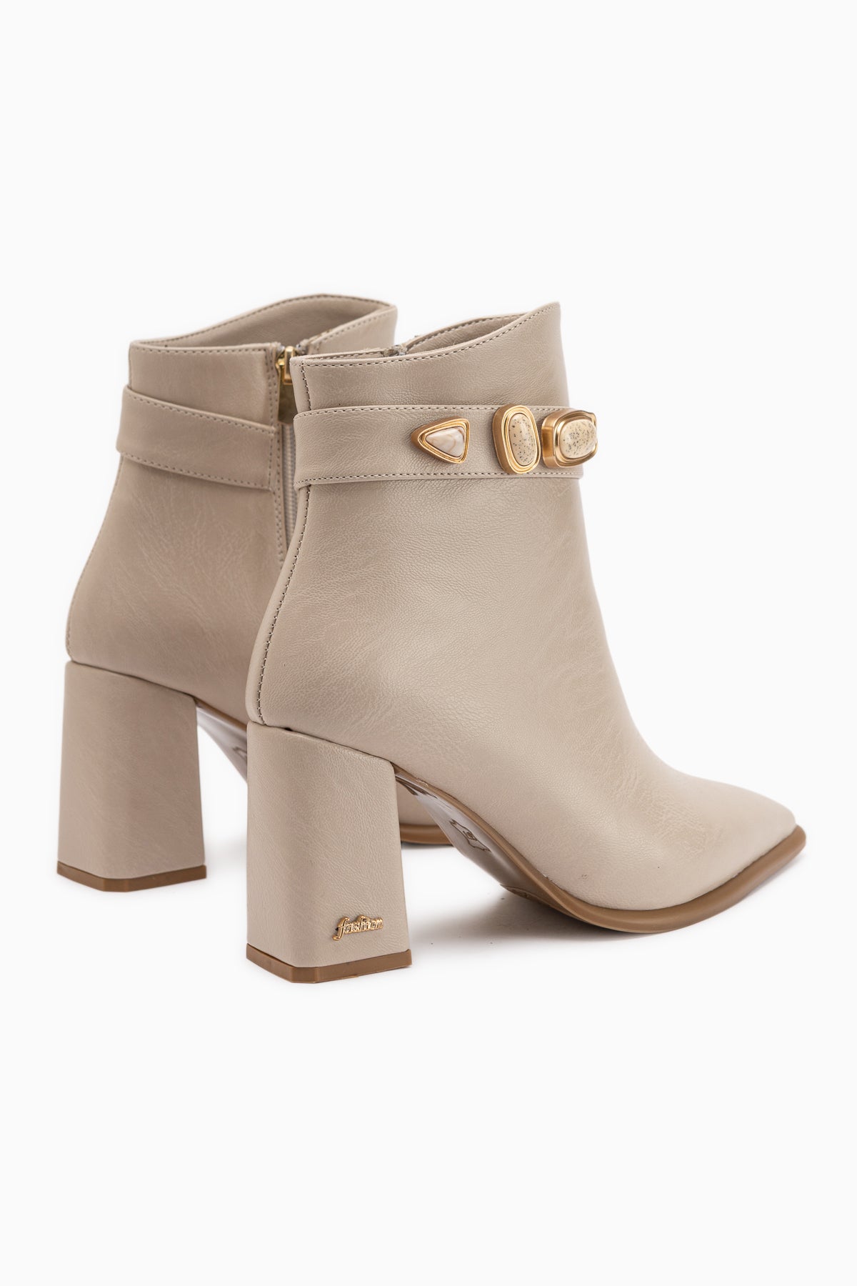 Loretta Beige Abnehmbarer Schaft 2-in-1 Absatz Damen Stiefel & Stiefeletten