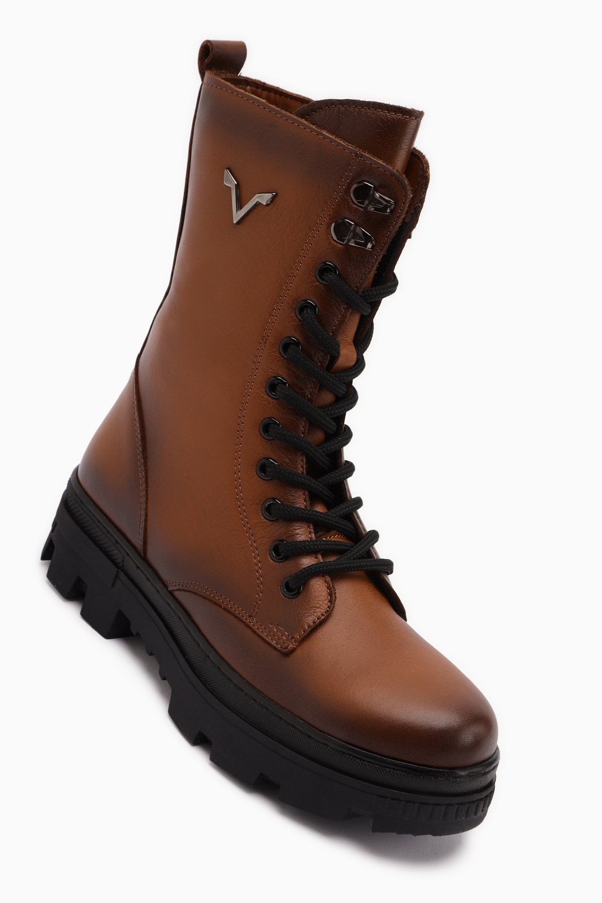 Sanela Genuine Leather – Cognac Combat Boot (Women)