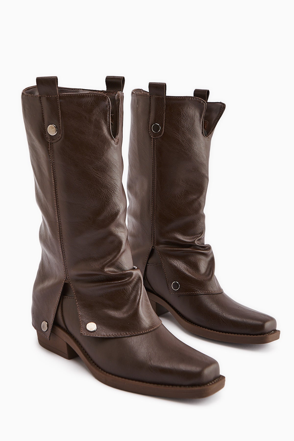 Fadia Coffee Square Toe Pleated Women's Boot