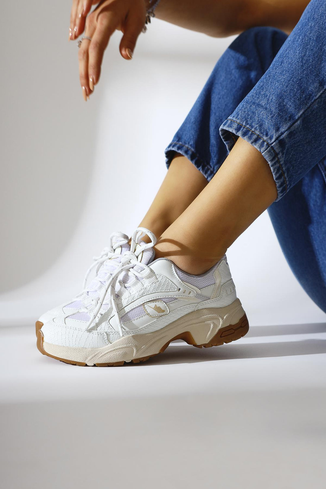 Caisa White Textile Detail Lace-Up Women's Sneakers
