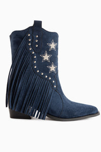 Valeria Navy Suede Fransen Stern Detail Damen Stiefel