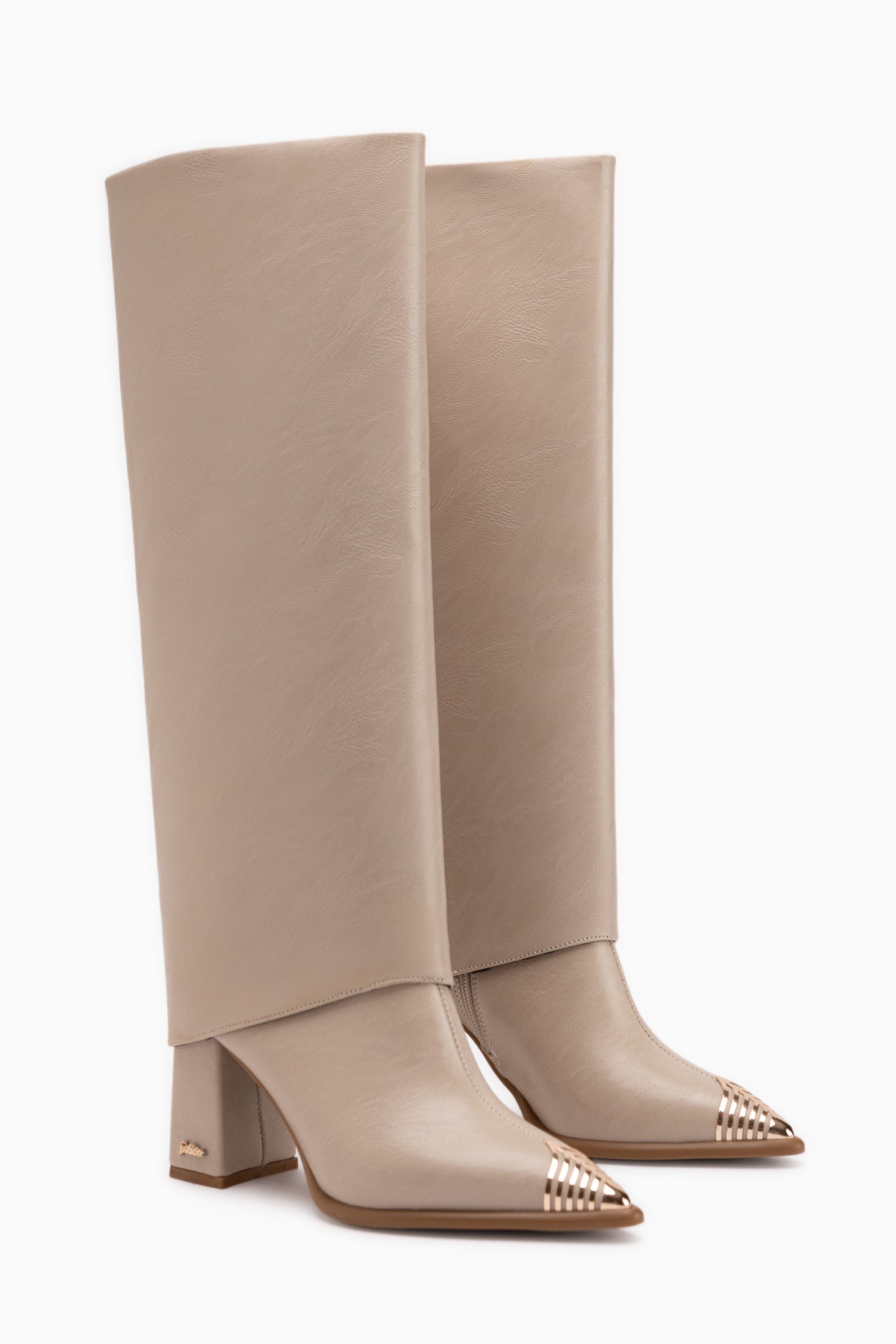Lacy Beige Removable Cuff 2-in-1 Heeled Women’s Boots & Knee-Highs