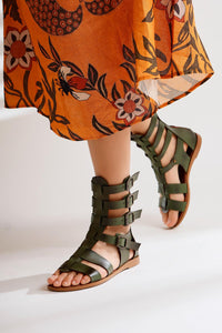 Genuine Leather Miranda Khaki Zippered Gladiator Sandals