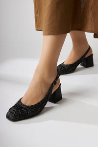 Ronja Damen Schwarz Gewebter Quadratischer Zehensandale