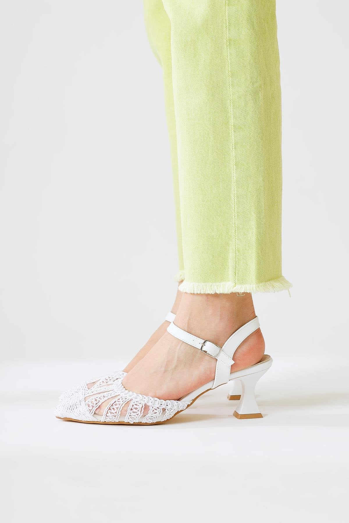 Richelle White Knitted Low Heel Sandals