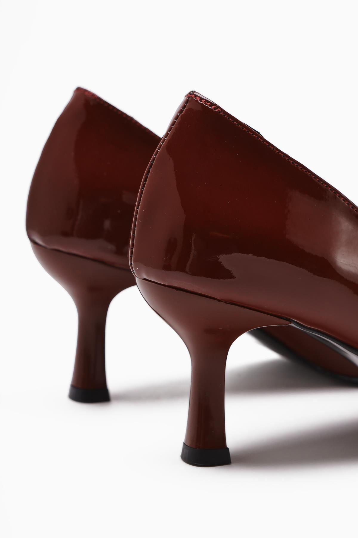 Carla Claret Red Patent Leather Pointed Toe Buckle Detailed Heeled Women's Shoes