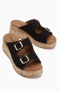 Samina Schwarze Doppelriemen Blockabsatz Damen Hausschuhe