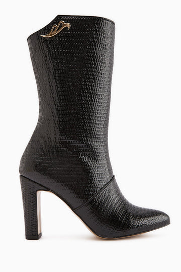 Aria Black Croco Patterned Heeled Women's Boot