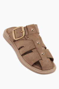 Joella Beige Wildleder Mit Schnalle Damen Pantoletten
