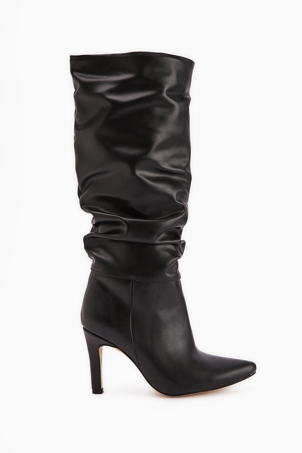 Rimaz Black Pleated Long Pointed Heeled Boots
