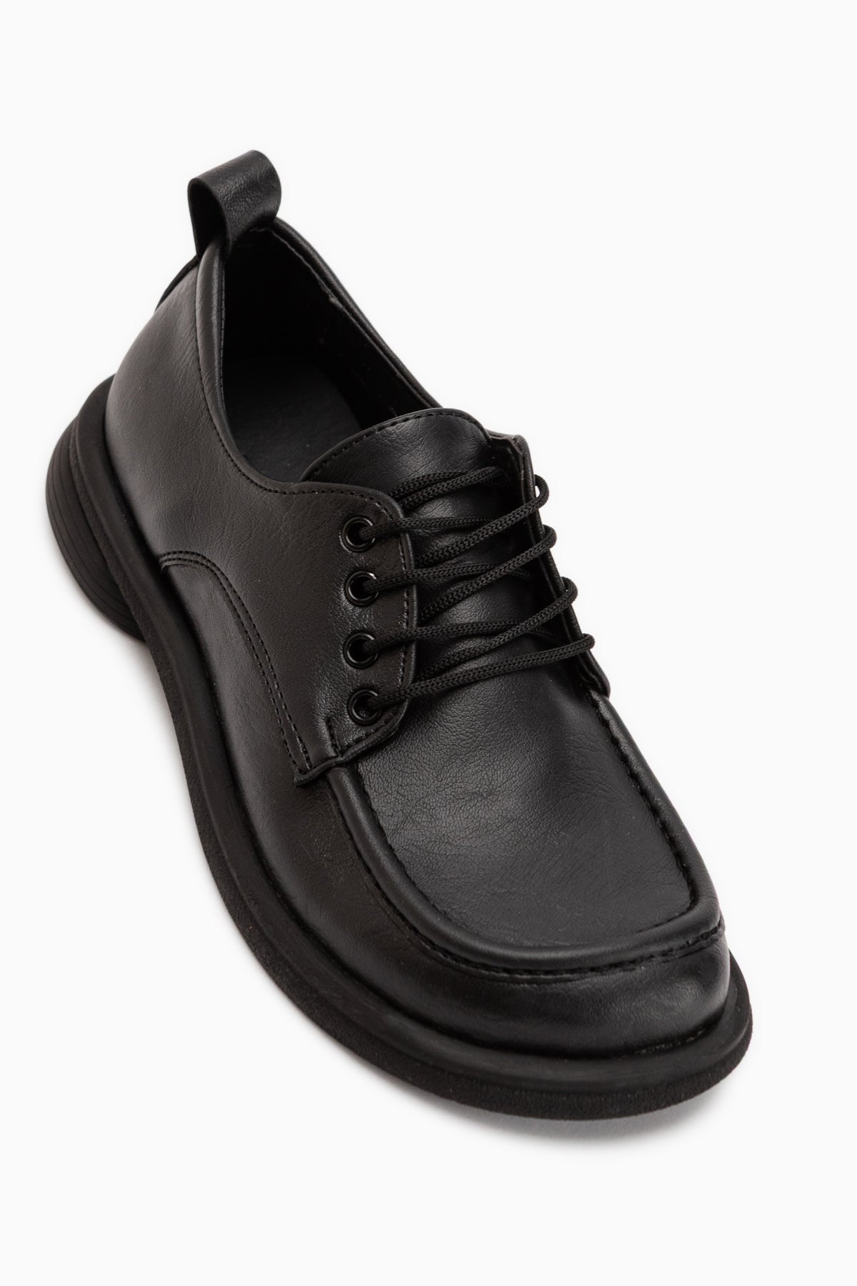 Ria Black Thick Sole Lace-Up Women’s Loafer Shoes