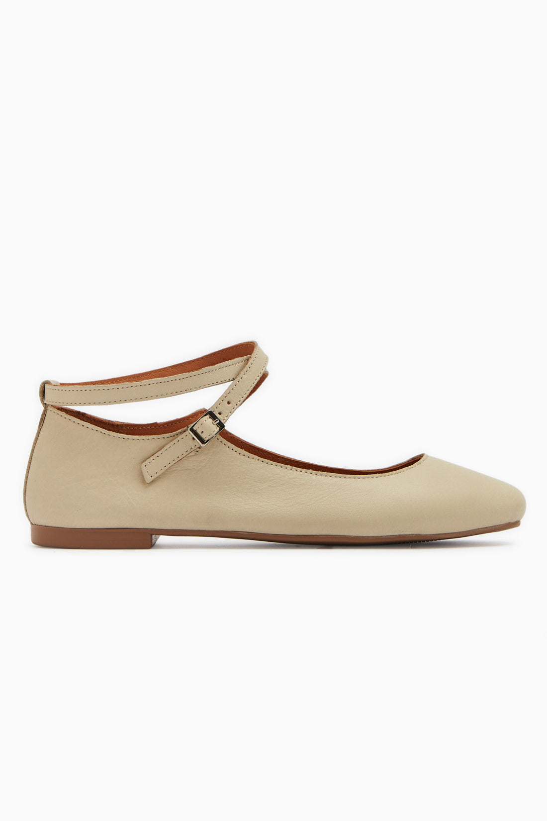 Echtes Leder Beige Kreuzband Damen Ballerinas