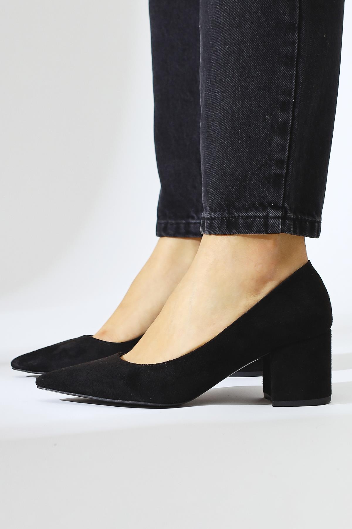 Angela Black Suede Pointed Toe Low Heel Women's Shoes