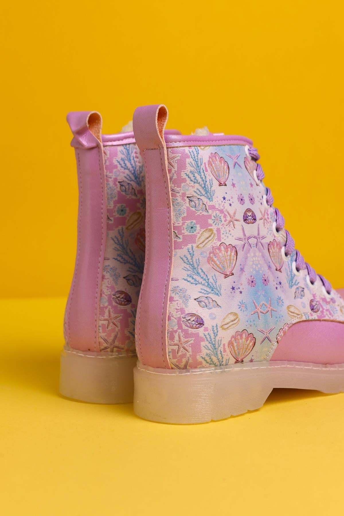 Fideli Lila Meeresleben Druck Leuchtende Schnür-Kinderstiefel