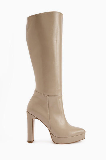 Ariya Beige Platform Heeled Women's Boot with Zipper
