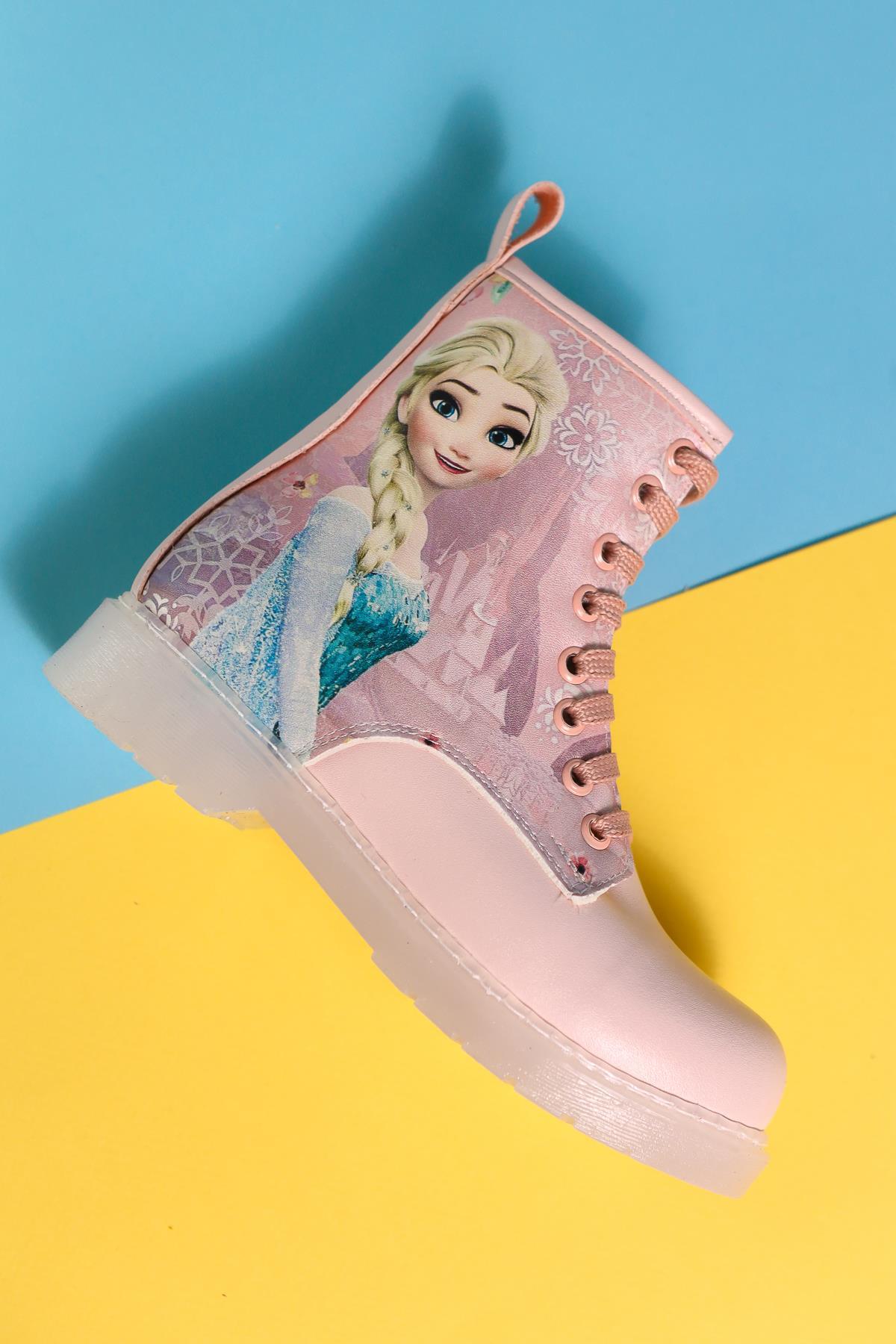 Evalisa Pulverrosa Gestreifte Charakterdruck Schnür-Kinderstiefel