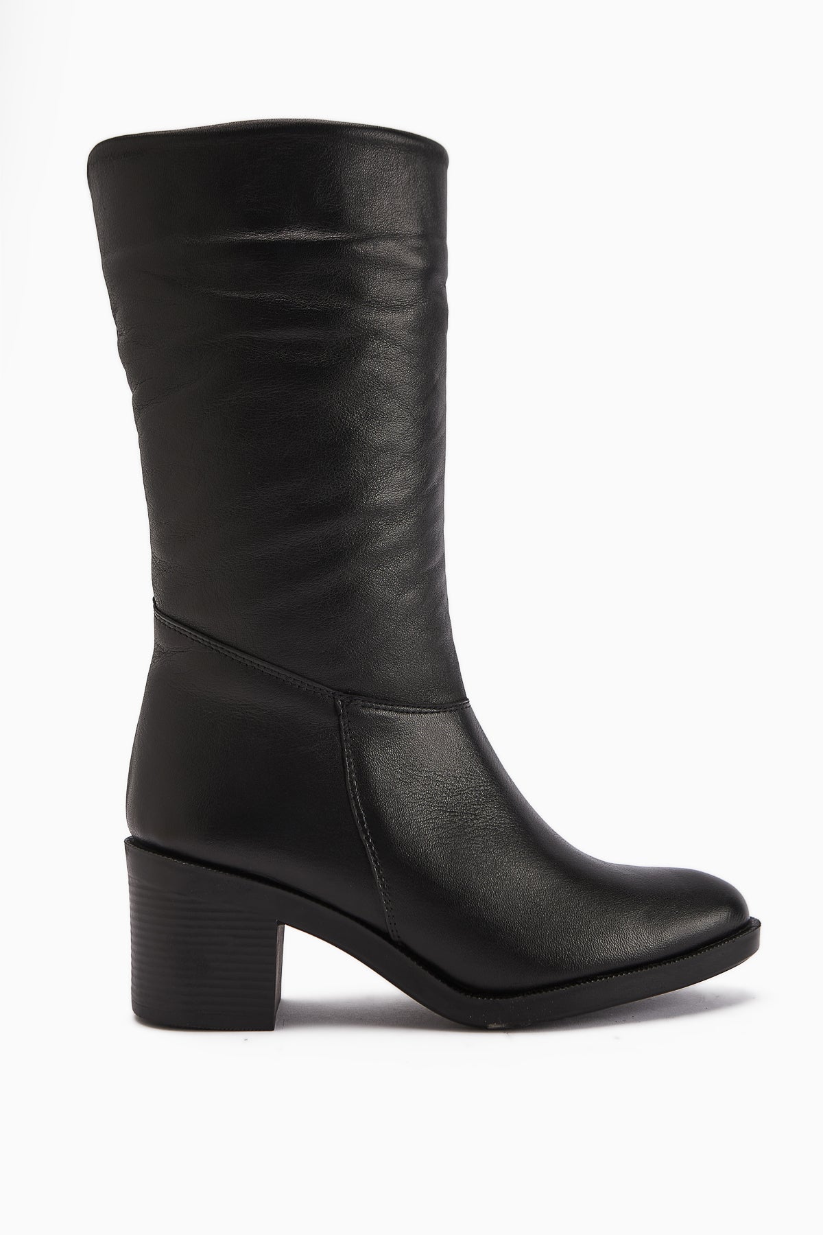 Sahara Genuine Leather Black Pleated Zipper Women's Boot
