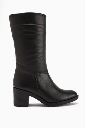 Sahara Genuine Leather Black Pleated Zipper Women's Boot