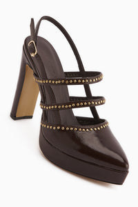 Milea Braun Nieten Damen Plattform Absatzschuhe