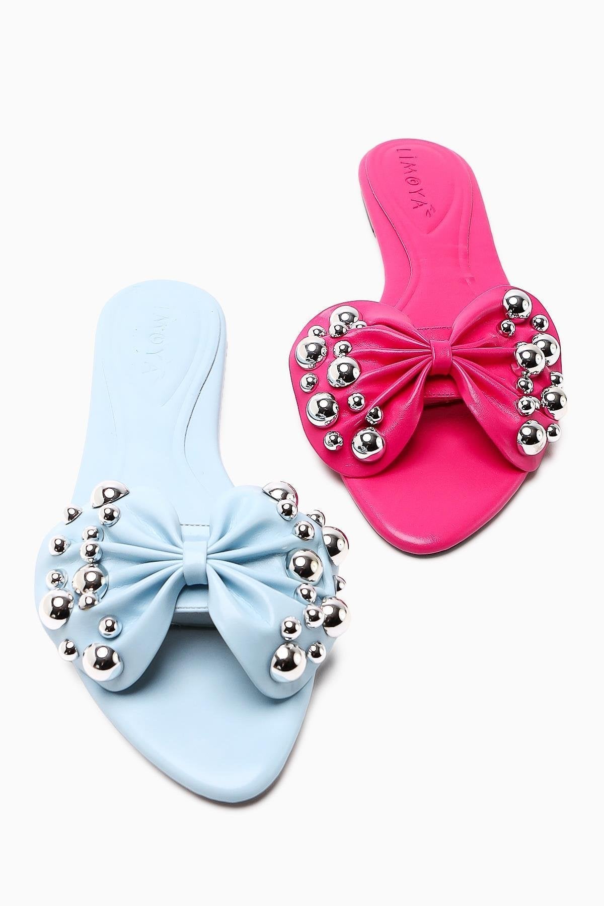 Dotty Damen Fuchsia Nieten Schleife Pantolette