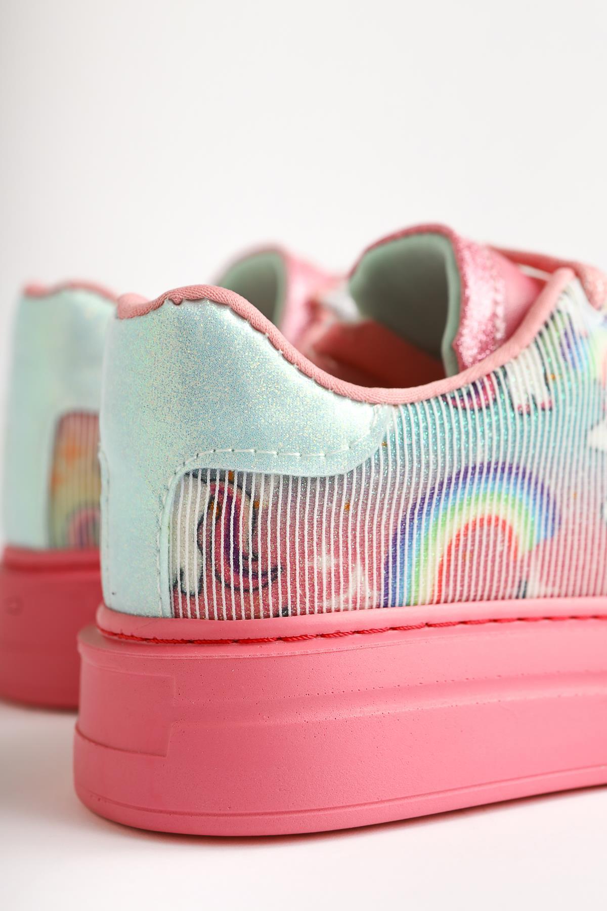 Kenia Pink Unicorn Printed Kids Sneakers
