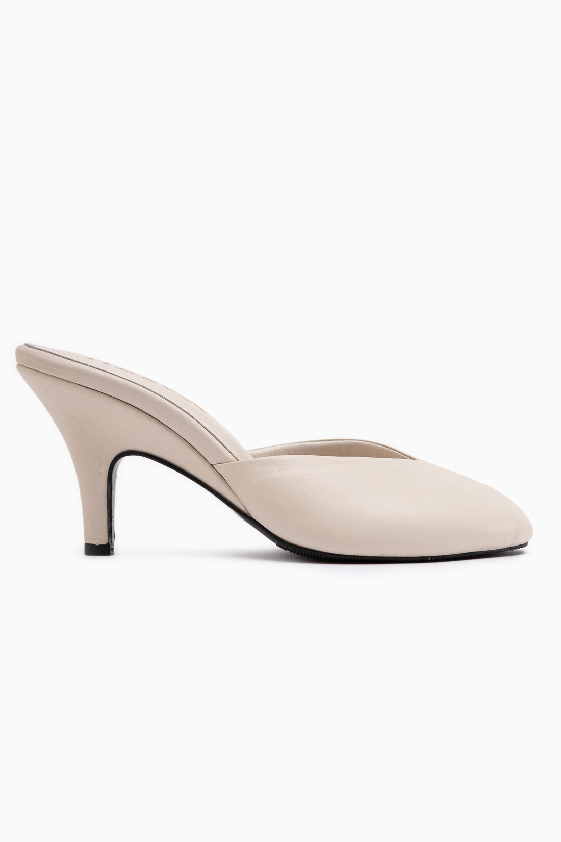 Echtes Leder Beige Geschlossene Zehe Absatz Damen Pantoletten