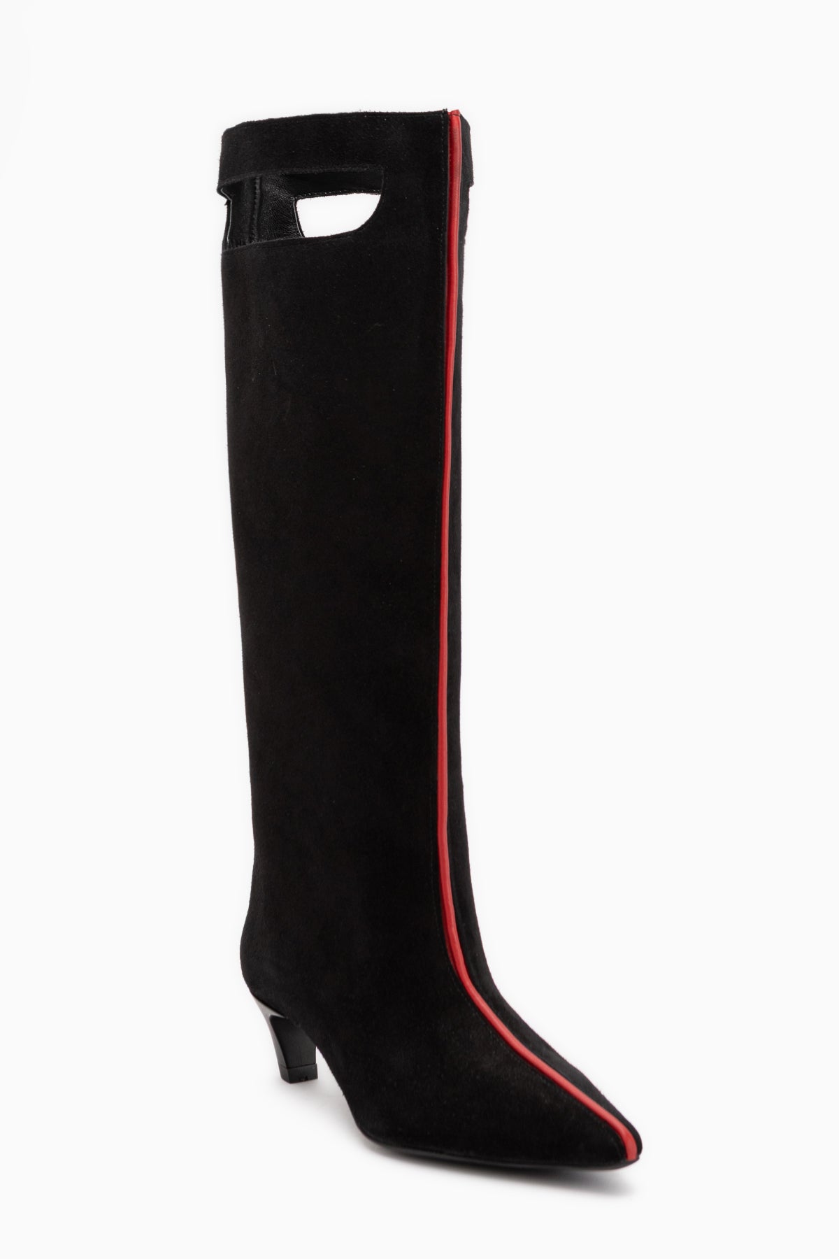 Gena Echtes Leder Schwarz Wildleder Kurze Absatz Damen Stiefel