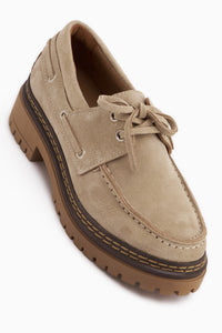 Matina Echtes Leder Beige Wildleder Schnürung Dicke Sohle Damen Loafer Schuhe