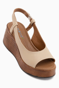 Marry Echtes Leder Beige Elastische Keil Damen Schuhe