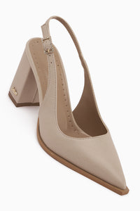 Essi Beige Closed Toe Chunky Heeled Women’s Shoes
