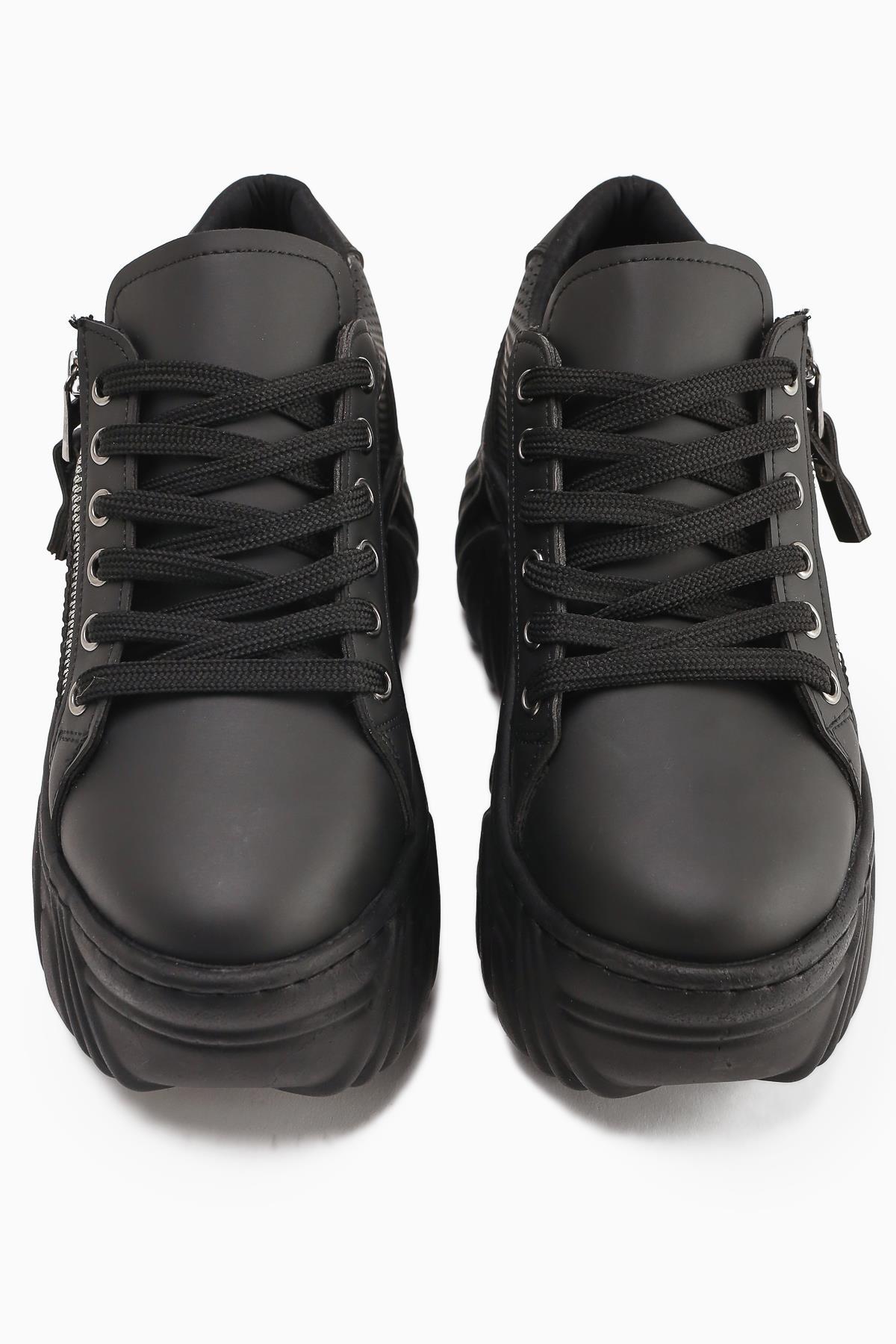 Betty Siyah Yüksek Tabanlı Fermuar Detaylı Kadın Sneakers
