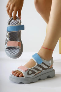 Quan Ice Blue Glitter Detailed Velcro Comfortable Sole Sandals