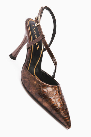 Sarah – Genuine Leather Brown Croc-Embossed Pointed-Toe Heeled Shoe (Women)