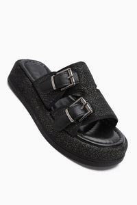 Madina Schwarz Doppelriemen Gürtel Damen Hausschuhe
