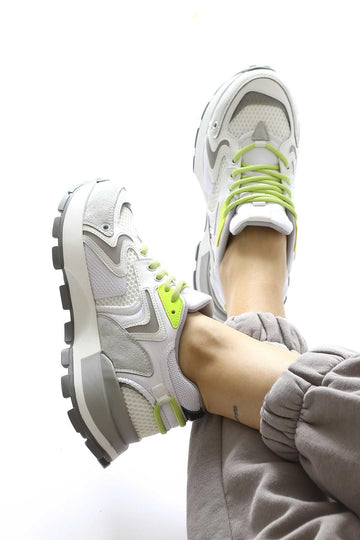 Onella White Suede Detailed Lace-Up Sneakers