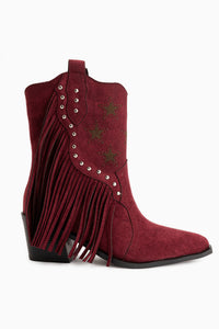 Valeria Bordeaux Wildleder Fransen Stern Detail Damen Stiefel