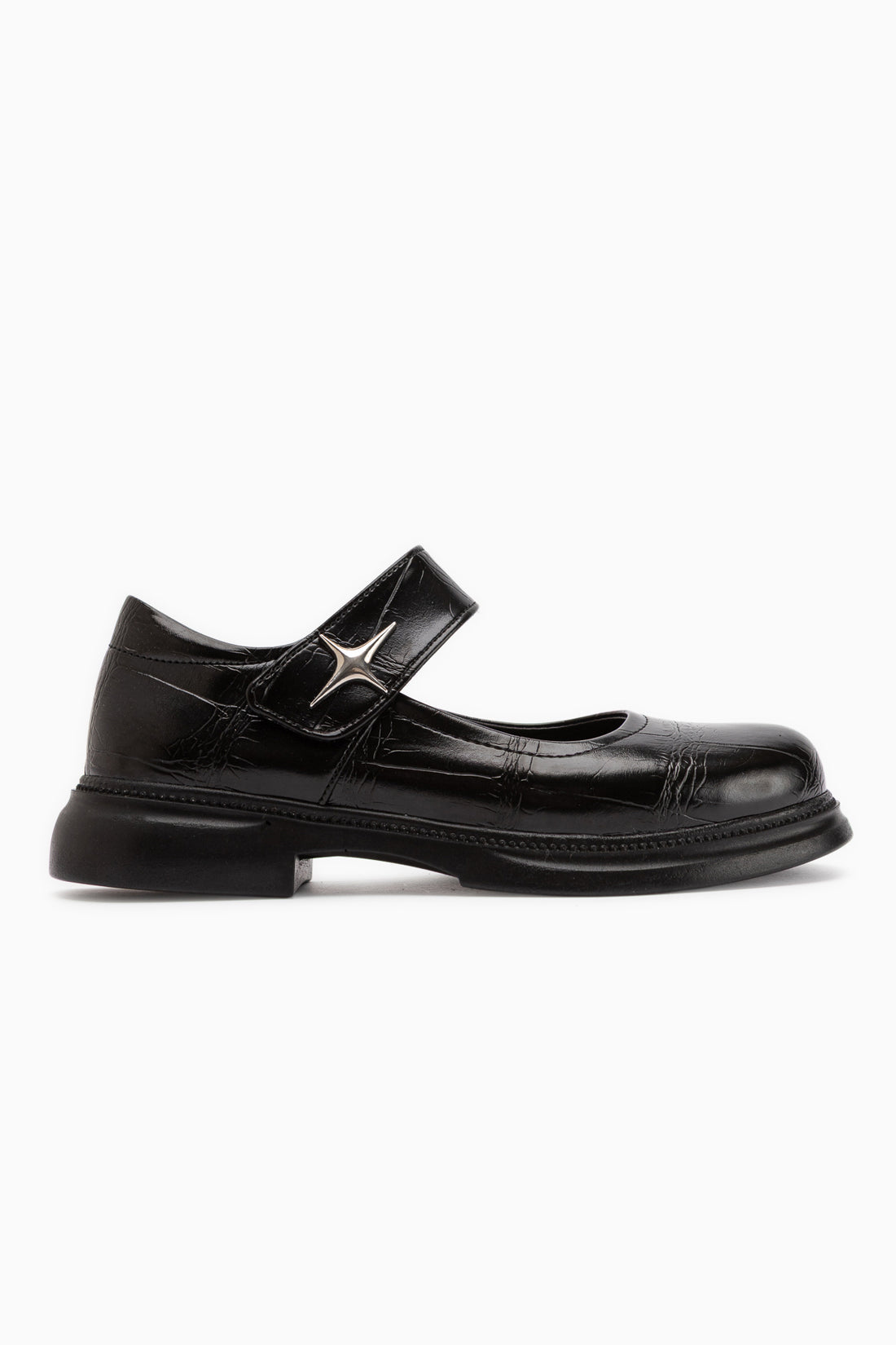 Rozalin Schwarze Krokodilriemen Dicke Sohle Damen Mary Jane Ballerinas