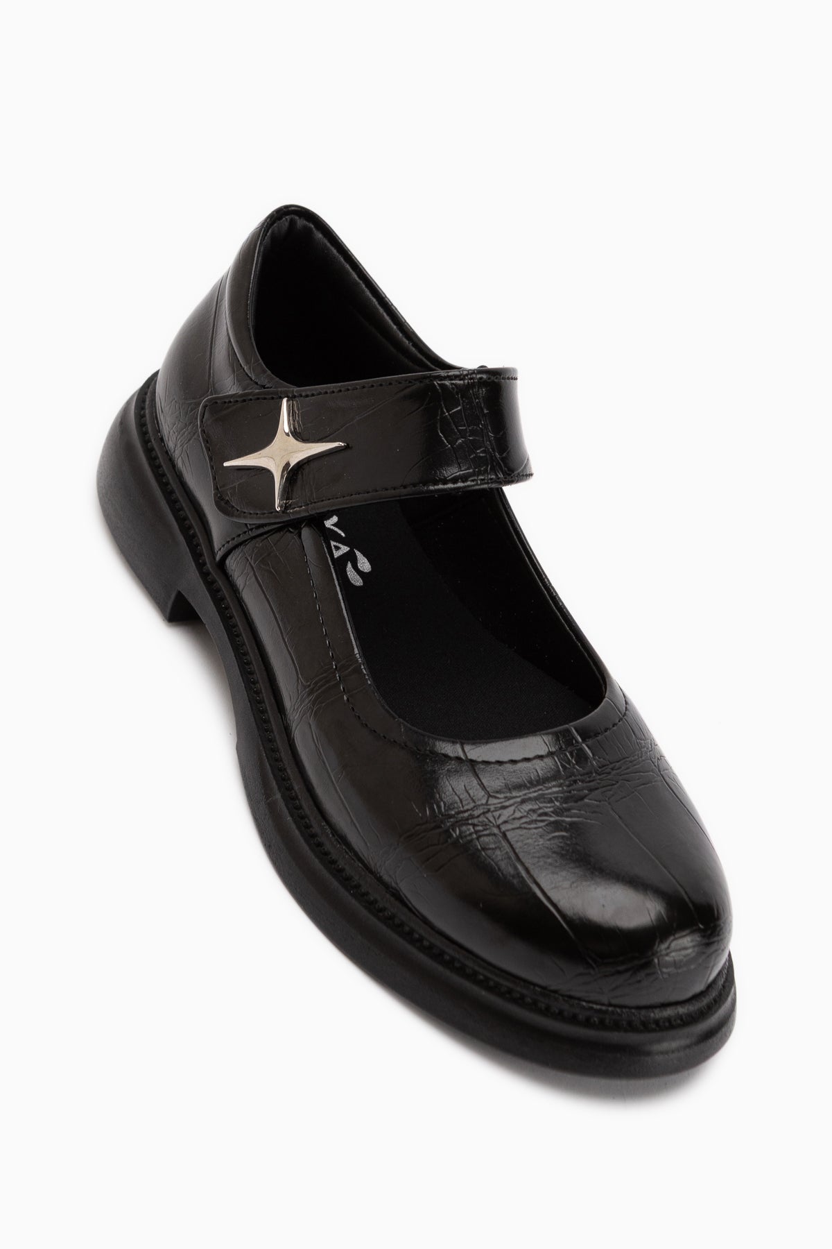 Rozalin Schwarze Krokodilriemen Dicke Sohle Damen Mary Jane Ballerinas