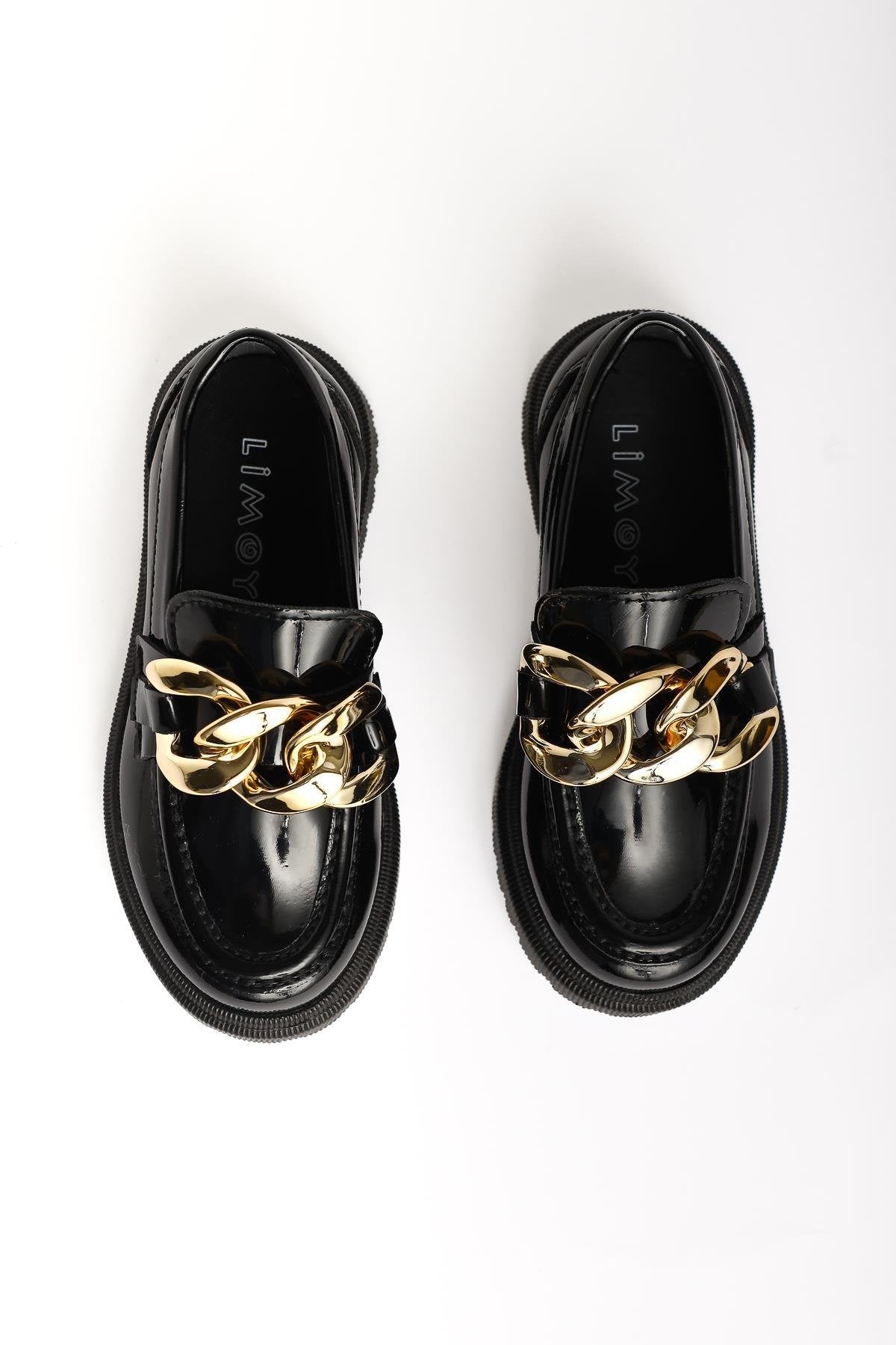 Janine – Schwarz Lack Loafer mit Schnallen-Detail (Kinder)